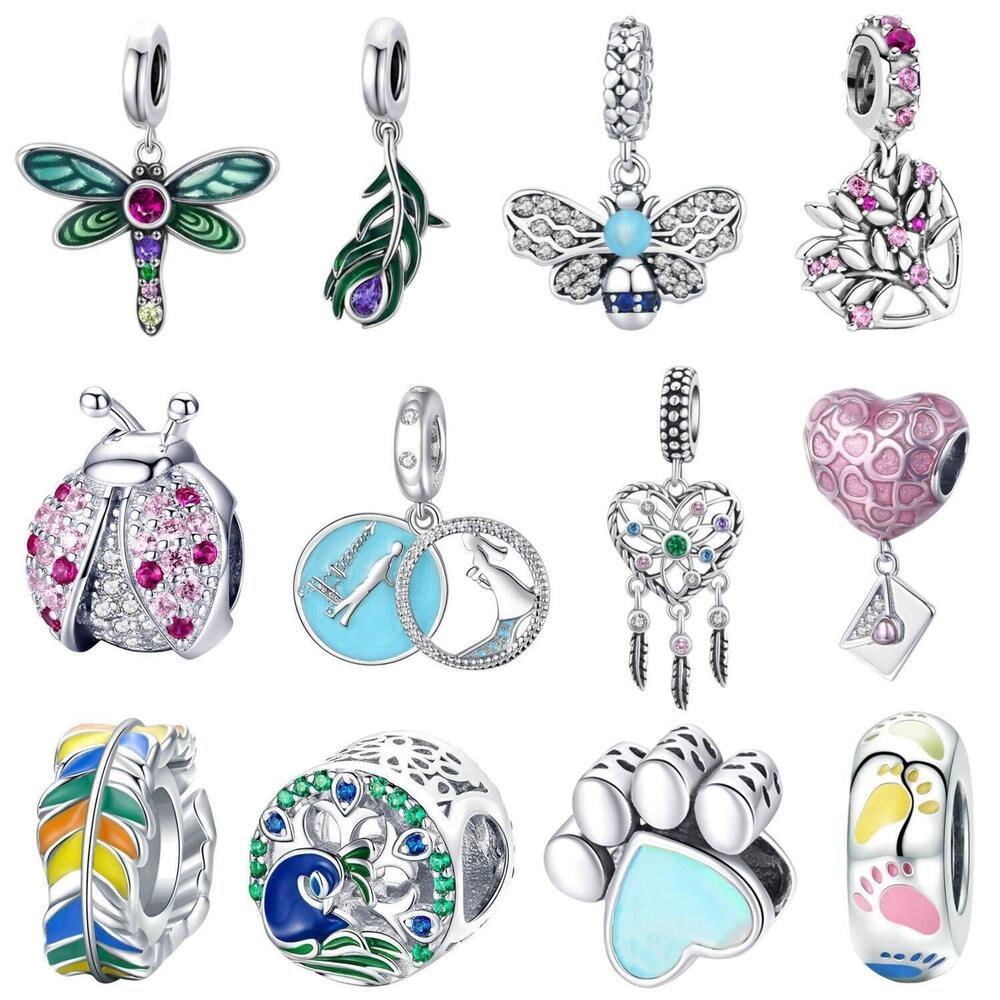 1450 12pcs Mixed Silver Plated Colorful Enamel Alloy Beads Dangle Charms